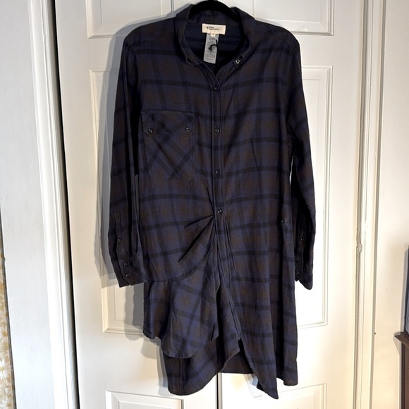 NWT Isabel Marant Etoile Eggplant Black Tan Muted Plaid adjustable Shirt Dress - Picture 8 of 16